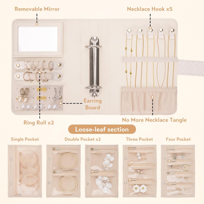bipkonu Travel Jewelry Organizer Case, Portable Jewelry Storage Book with
