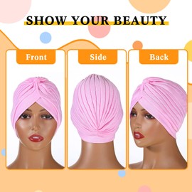 40 Pcs Turbans Pleated Head Scarf for Women Pre Tied Twisted Head Wraps for Women Multicolored Hair Wraps Beanie Hat Head Cover for Women Girl
