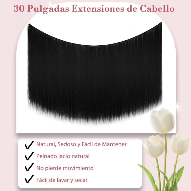 Extensiones Cabello Natural Fibra Cortina Negro 30 PLG 210g