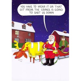 Paperlink Funny Christmas Card for Men/Women - General Humour Male/Female Card - Rudolph and Santa in Fluorescent Jackets - Eco-Friendly and Recyclable