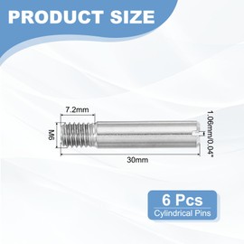 PATIKIL M6 x 30mm Slotted Cylindrical Pin, 6 Pcs 304 Stainless Steel Dowel External Thread Slotted Pin Screw for Home Furniture Cabinet Improvement, Silver Tone