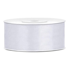 Nastrino 2,5 cm Bianco in Doppio Raso, Rotolo Bobina Spessore da L25 metri Nastro per Matrimonio Battesimo Natale Capodanno Idea Regalo Bomboniera