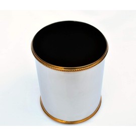 3SCompany Fifth Avenue 10.5" Tall Waste Basket Shiny Nickel with Embossed Rope Design Gold Border with Durable Plastic Liner