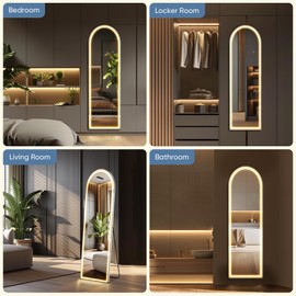 DUMOS Arched Full Length Mirror with Light-16×60" LED Floor Standing Mirror with 3 Color Lights & Wall Mounted for Bedroom, Dressing Room, Living Room, Bathroom