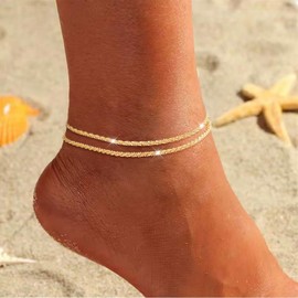 Coshilta Gold Anklets for Women,14K Gold Plated Ankle Bracelets for Women Glitter Waterproof Adjustable Set Layered Anklets Summer Beach Jewelry Gift