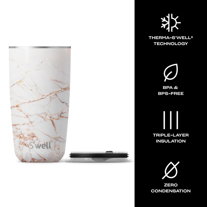 S'well Calacatta Gold Tumbler with Lid, 530ml