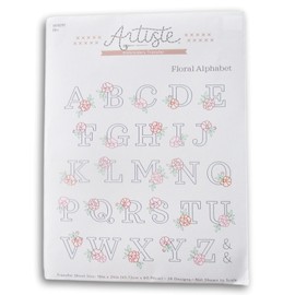 Floral Alphabet Embroidery Transfer Sheet Pattern - 18 x 24 Inch Featuring 28 Designs
