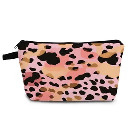 YULUENZE Pink Cheetah Leopard Makeup Bag Cute Small Organizer Bag with Zipper Pink Cheetah Leopard Cosmetic Bag Aesthetic Birthday Present for Women Sisters Friends -2
