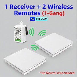 Self-Powered Wireless Light Switch Kit for Home Lighting – Battery-Free 433MHz RF Remote Wall Switch with Mini Receiver for AC 110-250V