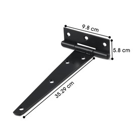 Primes DIY 300 mm T-Hinge Black Japanned, Rustproof Powder Coating, T Strap Hinges Ideal for External Use On Gate Doors, Metal Tee Hinges with Weather Resistant, Shed Door and Barn Door (Pair)