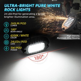 12Pods Metal All Pure White LED Rock Lights Full Kit Plug and Play&Pre Wired 6500K with Switch Wiring Harness Extension Fuse,288Chip Aluminum Waterproof Underglow 12V for Truck Pickup Jeep ATV Offroad