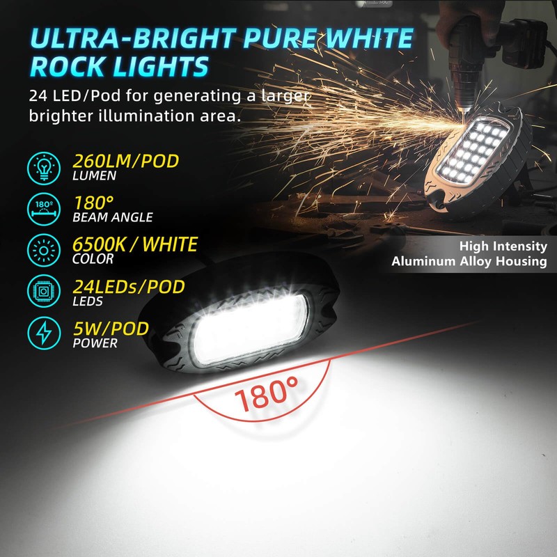 12Pods Metal All Pure White LED Rock Lights Full Kit