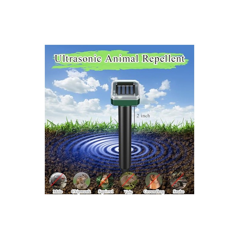 Mole Repellent Solar Powered 10 Pack,Snake Repellent Ultrasonic Vole Snake