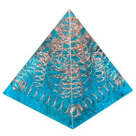 Rockcloud Healing Crystal Copper Wire Orgone Pyramid Stone Figurine Energy Generator for Meditation Reiki Balancing, Blue Color