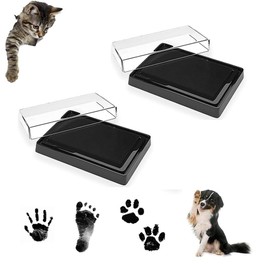 Azwood Dog & Cat Paw Print Ink Pad, 2pcs Pet Paws Ink Pad, Safe Pet Friendly Ink Pad for Puppies, Kittens, Memory Keepsake, No Mess (Black Ink)