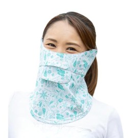 [White Beauty] WhB No Suffocating UV Face Cover, CH Type (Paisley, Floral) UV Face Mask, Protects Against UV Rays, Ears, and Neck, turquoise (floral)