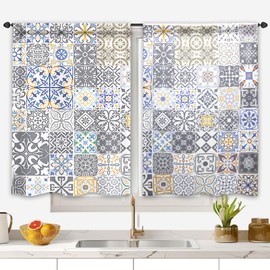 Spardar 2 Paneles Cortinas para Cocina, Cada Panel 100×70 cm Clásico, Pequeña Cortina De Nivel Corto, Apto para Cocinas, Baños, Autocaravanas, Cafeterías y Casas Rurales