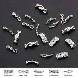SILPECWEE 50pcs Silver Chain Nail Charms for Acrylic Nails 3D Metal Chain Buckle Twist Braided Nail Art Chains Nail Decorations Hollow Out Woven Rings Nail Studs Punk Nail Accessories