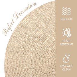 Ryncoco Round Braided Placemats Set of 4 15 Inch Round Table Mats for Dining Table Heat Resistant Non-Slip Circle Place Mats (Cream)