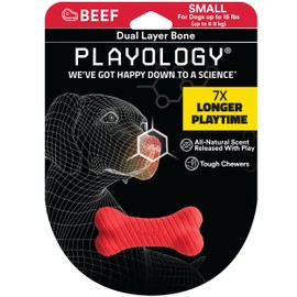 Playology Dual Layer Bone Toy for Small Dogs (up to 15lbs) - Engaging All-Natural Beef Scented Durable Dog Chew Toy for Heavy Chewers - Easy to Clean - Interactive & Non-Toxic - Red