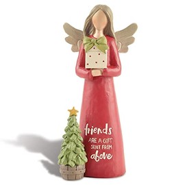 Friends are A Gift Christmas Angel Figurine, Cast Resin Holiday Table Top Décor