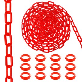 PATIKIL 65.6Ft Plastic Chain Barrier, Safety Link Chain Stanchion with Traffic Cones Connector for Crowd Control at Driveway Elevator Parking Lot, Red