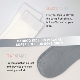 SERISIMPLE Viscose Bamboo Kids Crew Socks School Anti Odor Socks for Boys Girls Uniform Light Weight Flat Seam Socks 5 Pairs (Assorted2, Medium)