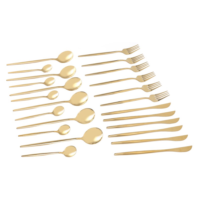 24Pcs Gold Silverware Set Knife Fork Spoon Rustproof Stainless Steel