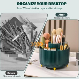 360° Rotating Make-Up Organiser with 5 Compartments – Multi-Functional Brush Holder & Cosmetic Storage for Vanity, Dressing Table, Bedroom & Bathroom – Stylish Room Décor in Green