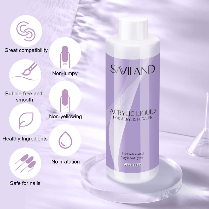 Saviland Acrylic Liquid: 240ML Nail Liquid for Acrylic Powder System