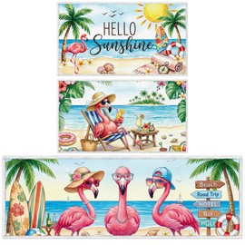 Yoyuspy Flamingo Summer Kitchen Mats Set of 3 Non Slip Kitchen Rug