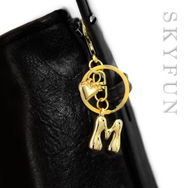 SKYFUN Gold Letter Keychain for Women Cute Small Initial Keychain with Heart Charms for Purses Bags Handbags Wallet Backpack Accessories, Gold S