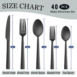 Herogo 40-Piece Matte Black Silverware Set for 8, Stainless Steel Square Flatware Cutlery Set, Tableware Eating Utensils Include Knife Spoon Fork, Satin Finish, Dishwasher Safe