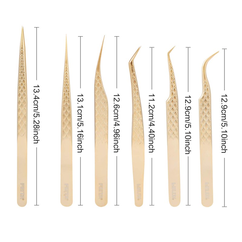 FEITA Eyelash Extension Tweezer Set Gold Lash Applicator Tool -