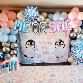 JeVenis Penguin Baby Shower Decoration Winter Welcome Baby Boy Decorations Penguin Party Backdrop Waddle it Be Boy or Girl's Baby Shower Party Decorations