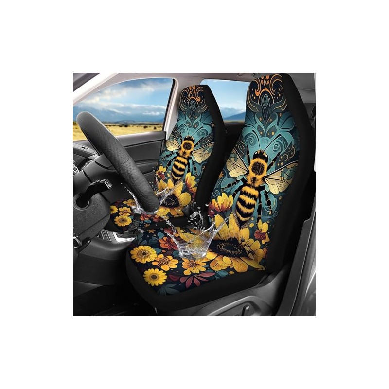 Bee Floral Polyester Front Car Seat Covers, 2 Pack