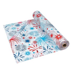 Fun Express USA Patriotic Fireworks Burst Plastic Tablecloth Roll - 100 feet Long - Fourth of July Party Supplies - 1 Roll
