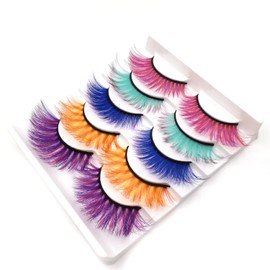 False Lashes Natural Lashes 5 Pairs Cat Eye Fluffy False Eyelashes for Halloween, Cosplay, Party, Stage Makeup (Color)