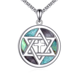 ONEFINITY Star of David Necklace for Women 925 Sterling Silver Jewish Star Wooden Pendant Necklace Star of David Amulet Jewelry for Men Women Wife