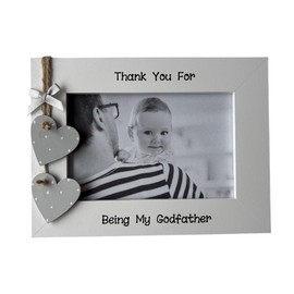 Handcrafted Thank You For Being My Godfather Gift Photo Frame 6x4 Landscape White Grey Wooden Hearts