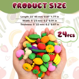 24 Pcs Mini Fruit Vegetable Erasers, 3D Fruit Pencil Erasers, Fun Take Apart Vegetable Puzzle Eraser Bulk for Classroom Prizes, Gifts Supplies, Back to School Party Favors