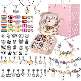 Kit Para Hacer Pulseras Para Niñas De 66 Piezas,Kit de manualidades para hacer pulseras de cuentas para niñas,Exquisita caja de almacenamiento,Regalos de Navidad(Juego de 66 piezas)