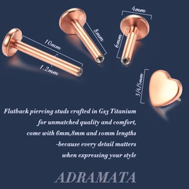 Adramata G23 Titanium Helix Piercings Internal Thread Tragus Piercing Titanium Labret Piercing Lip Piercing Hypoallergenic Cartilage Conch Earrings Medical Piercing Ear Gold Silver 6/8/10 mm, Titanium
