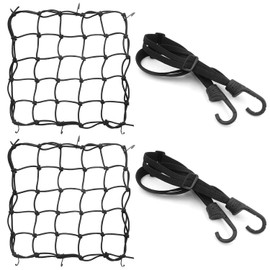 2 Spider Net and 2 Elastic Motorcycles with Hooks for Attaching Luggage, Helmet Elastic for Motorcycle Rack (2+2)
