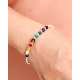 Jewboo 925 Sterling Silver Bracelets for Women Bracelet with Real Stones Healing Crystals and Healing Stones Yoga Meditation Balance Stretch (Lapis lazuli)