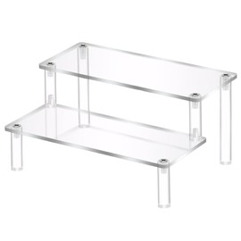 Acrylic Display Stand, Transparent Acrylic Display Riser Shelf, Acrylic Riser Display Shelf Stand, Table Top Clear Acrylic Organiser, Display Stand for Cabinet Display Case, for Figures, Jewellery, 2