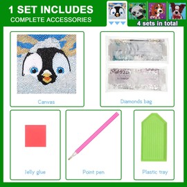 Ausbond 4Pcs DIY Art Painting Kits for Kids Animal Art and Crafts for Kids Ages 6-8-10-12 Girls Boys 5D Gem Art by Number Kits for Birthday Christmas Gifts