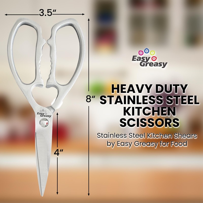 Easy Greasy - 8" Heavy Duty Stainless Steel Kitchen Scissors
