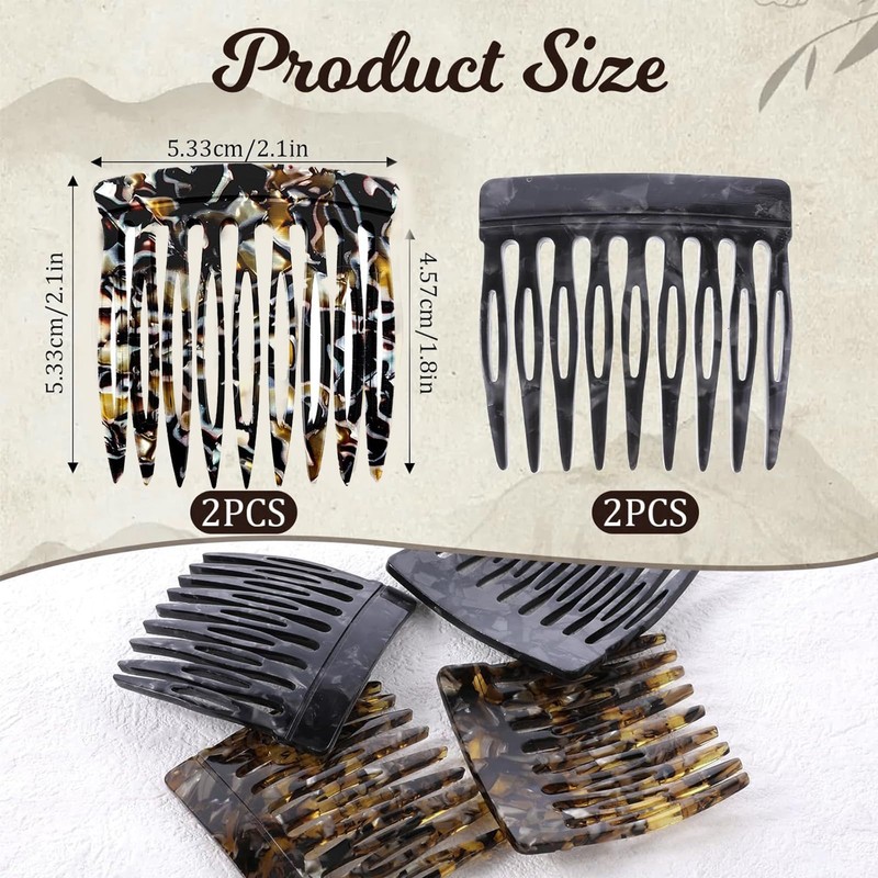 Tavvke 4 Pcs French Side Combs, Small Plastic Hair Combs,