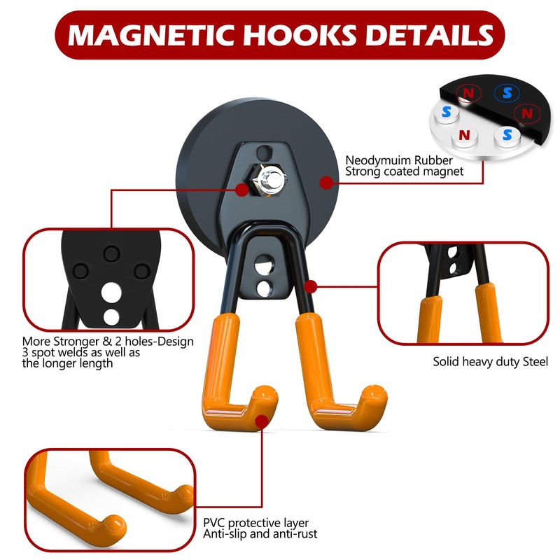 3-H Magnet Hooks Heavy Duty 4 Pack Without Drill -